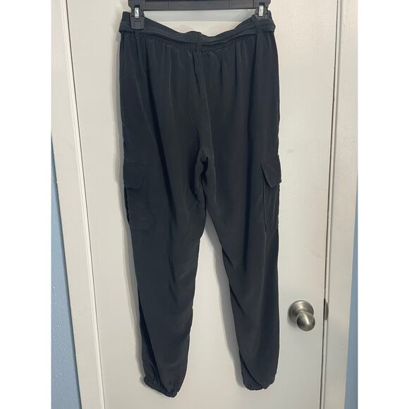 Joie Silk Cargo Joggers Small Black Belted Whimsygoth Officecore Athleisure - Picture 4 of 7